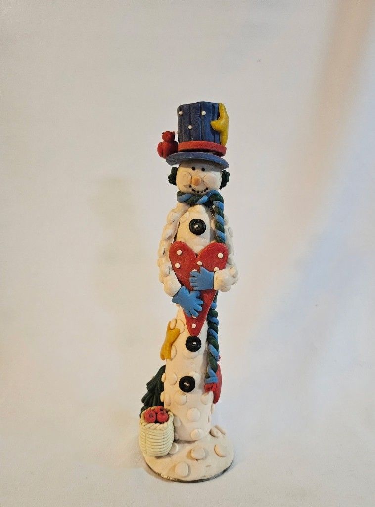 Skinny Pencil Snowman Candle Holder 9" Tall Excellent Vintage Condition No Chips Or Cracks The Skinny Pencil Snowman Candle Holder is a charming addit