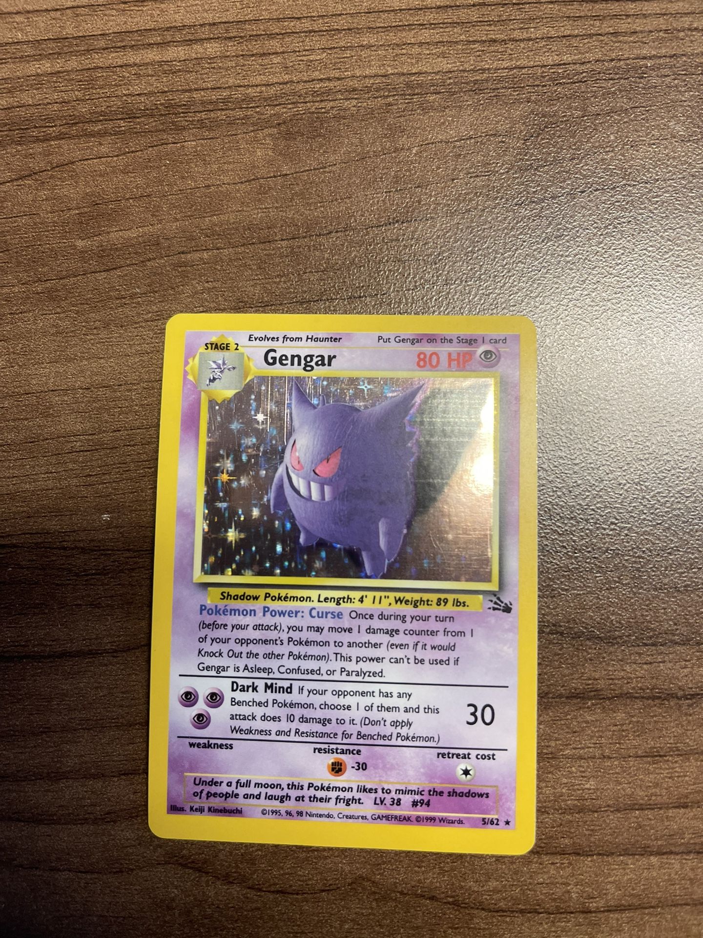 Holographic Gengar 5/62 Fossil Pokémon card good condition & New Holo Gengar