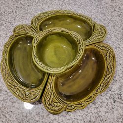 Vintage MCM Avocado California Pottery Chip Dip Appetizer Party Serving Tray 