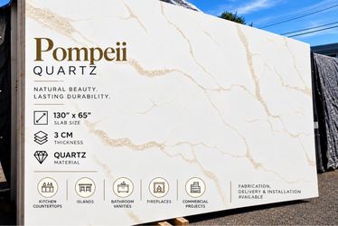 Pompeii Quartz Slab 3CM | White & Gold Countertop | 130” x 65”