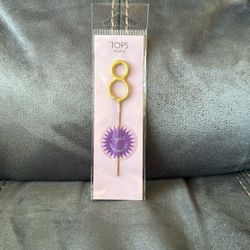 New Sealed TOPS Number 8 Gold Sparkler Birthday Candle