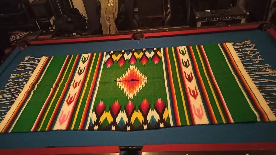 Vintage Authentic Handmade Mexican Serape With Traditional Saltillo Design and Coloration. Very Good Condition. Medium Sized. 