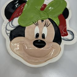 NEW Minnie Mouse Disney Ceramic Serving Plate Christmas Holiday 10" x 10" 