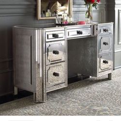 Stunning Neiman Marcus-Horchow Logan Mirrored Vanity/Desk Pd $2800 
