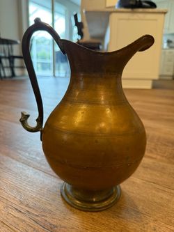 Vintage Solid Brass Pitcher 11.5”x7”x8”
