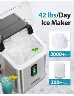Nugget Ice Maker Countertop, 42lbs/24H Ice Machine with 1.5L Water Tank, Rapid Ice Release in 6 Mins, Self-Cleaning Pebble Ice Maker with Basket and S