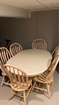 Whitewashed Oak table with 8 heavy duty all oak wood chairs