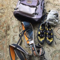 Petzl Adjama Harness,  Boreal Q-X Climbing Shoes 81/2 Chak Backpack 70.00 