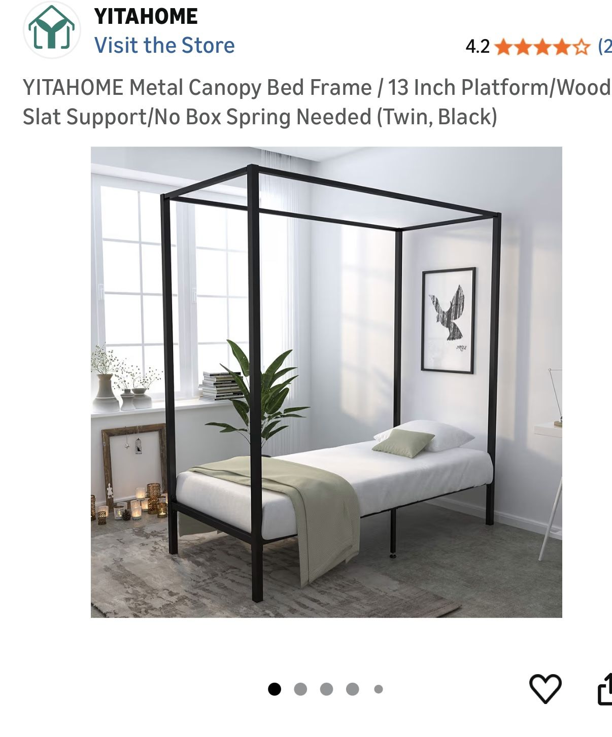 YITAHOME Metal Canopy Bed Frame -Twin/Black