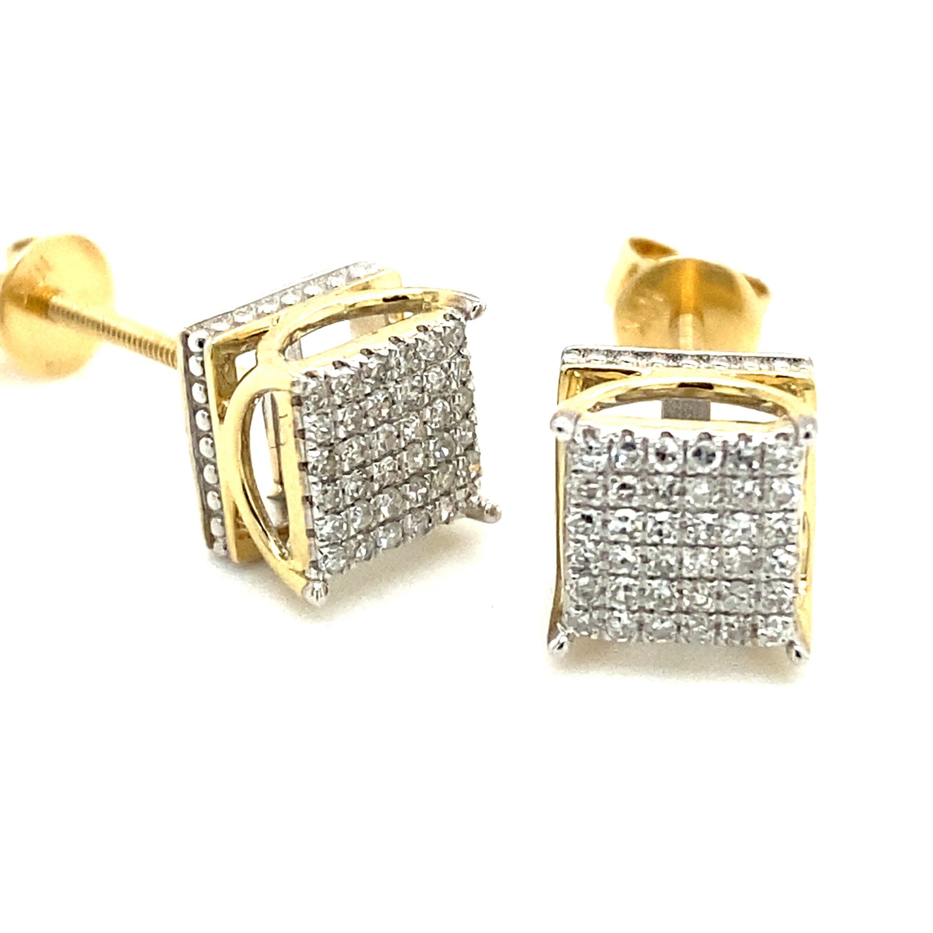 10k Gold Square Diamond Cluster Earrings .2ctw 133621 2