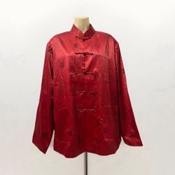 Red Asian Tunic Blouse 3XL Toggle Buttons Shoulder Pad Pockets Black Dragon 🐉 Pattern 