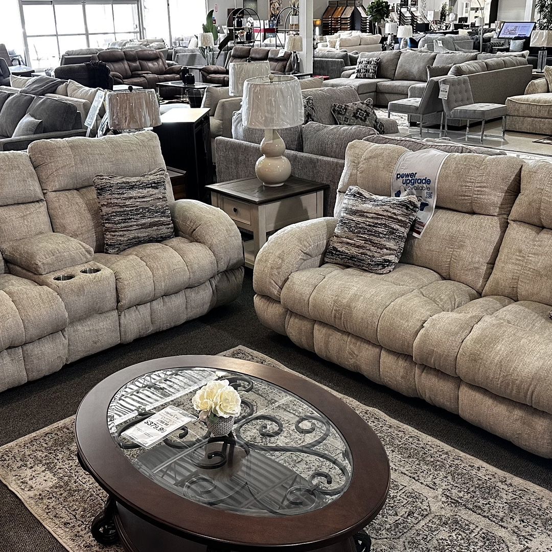 $39 Down with Easy Financing or $2539 gets this Jackson Catnapper Ashland Beige Reclining Sofa and Loveseat Set made in 🇺🇸. No credit. Zero interest