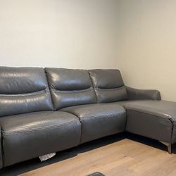 Domio Gray Leather 3 Pc Power Reclining Sectional