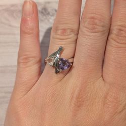 Sterling Silver Bypass Ring with Rose Quartz & Amethyst 