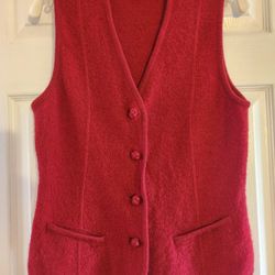 Vintage Vest Red 100% Wool Landsend Holiday Outerwear