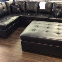Brand New Black Leather Sectional