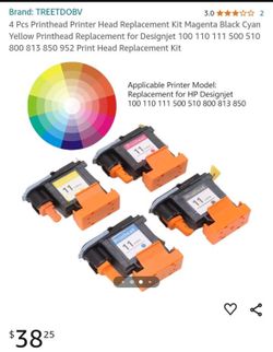 Brand: TREETDOBV  3.0  ☆☆ 2  4 Pcs Printhead Printer Head Replacement Kit Magenta Black Cyan Yellow Printhead Replacement for Designjet 100 110 111 50