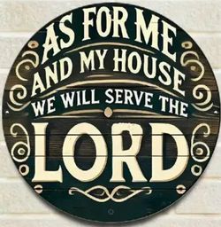 1pc  Vintage Wooden Sign As Me and My House, We Will Serve Lord- 8x8inch Rustic Wood Wall Decoration Plaque, Suitable Home, Garden, Cafe, Restaurant, 