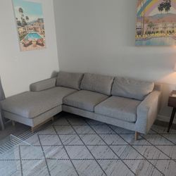 West Elm Eddy Reversible Sectional – 90" Like-New, Light Gray Linen