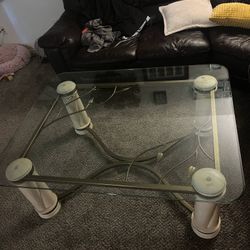 White And Bronze Glass Coffee Table. 