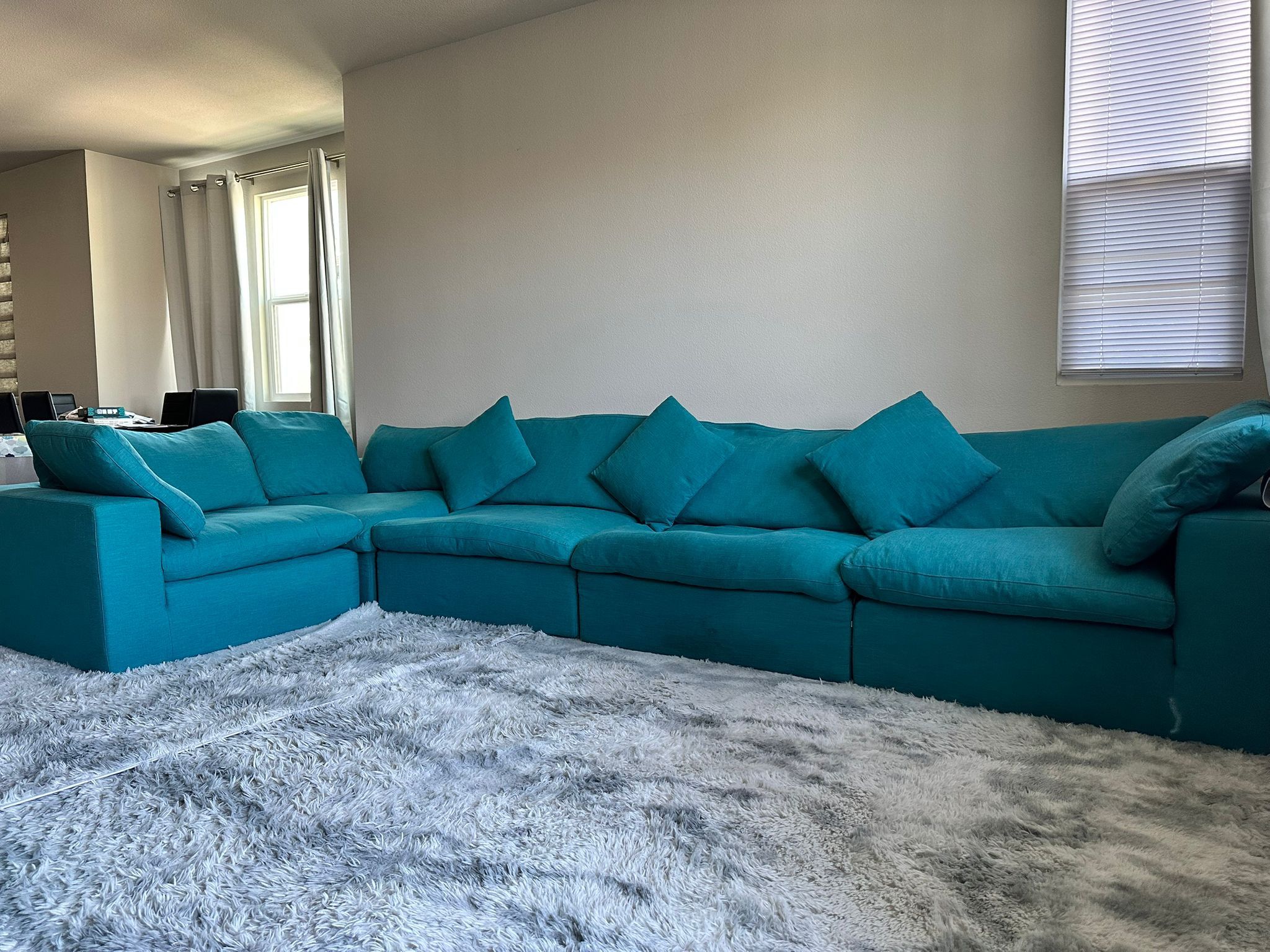 Teal Down Filled Overstuffed 5 Piece Sectional Sofa Set with product protection plan