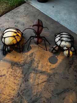 Rock and Metal Garden Animal Sculptures Set of 3