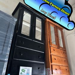 Tall Closet Black Pinewood Wardrobe Dresser Chest 