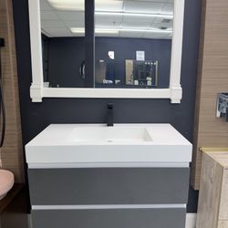 36” Floating Matte Gray & White Hotel Design Bathroom Vanity