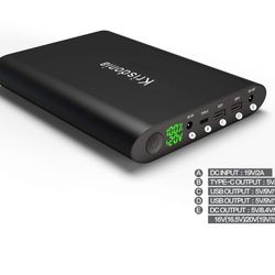 Krisdonia 50000mAh Laptop Power Bank 5/9/12/16/19/20V Portable Laptop Battery Charger with QC3.0 USB-A Port & 12V Type-C Port for Laptop, Tablet, Smar