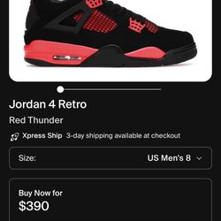 Air Jordan 4 Red Thunder Size 8