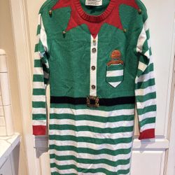 Tiara International Christmas Collection Sweater Dress size S gingerbread sequin faux belt bells on collar