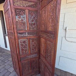 Vintage Hand Carved Wood Ornate 3-panel