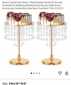 Gold Metal Cake Stand with Crystal Pendants – Set of 2