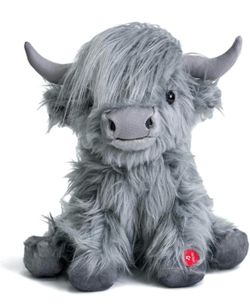 Highland Cow Stuffed Animal with Mooing Sound, 10 inch, Cuddly Farm Toy for Boys Girls Gift Decoration