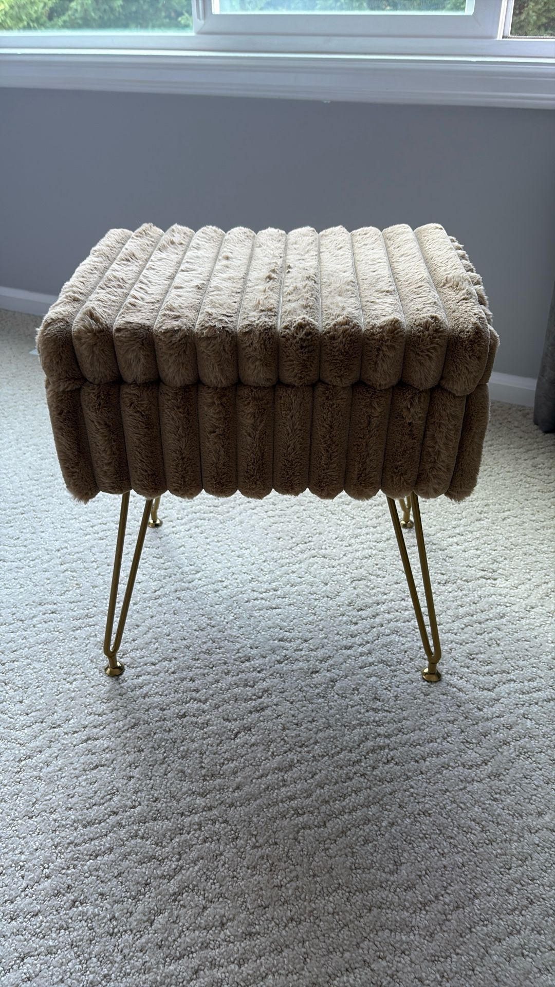 Faux Fur Brown Stool With Compartment