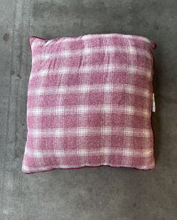 burgundy red and white plaid toss pillow, 24” x 24”