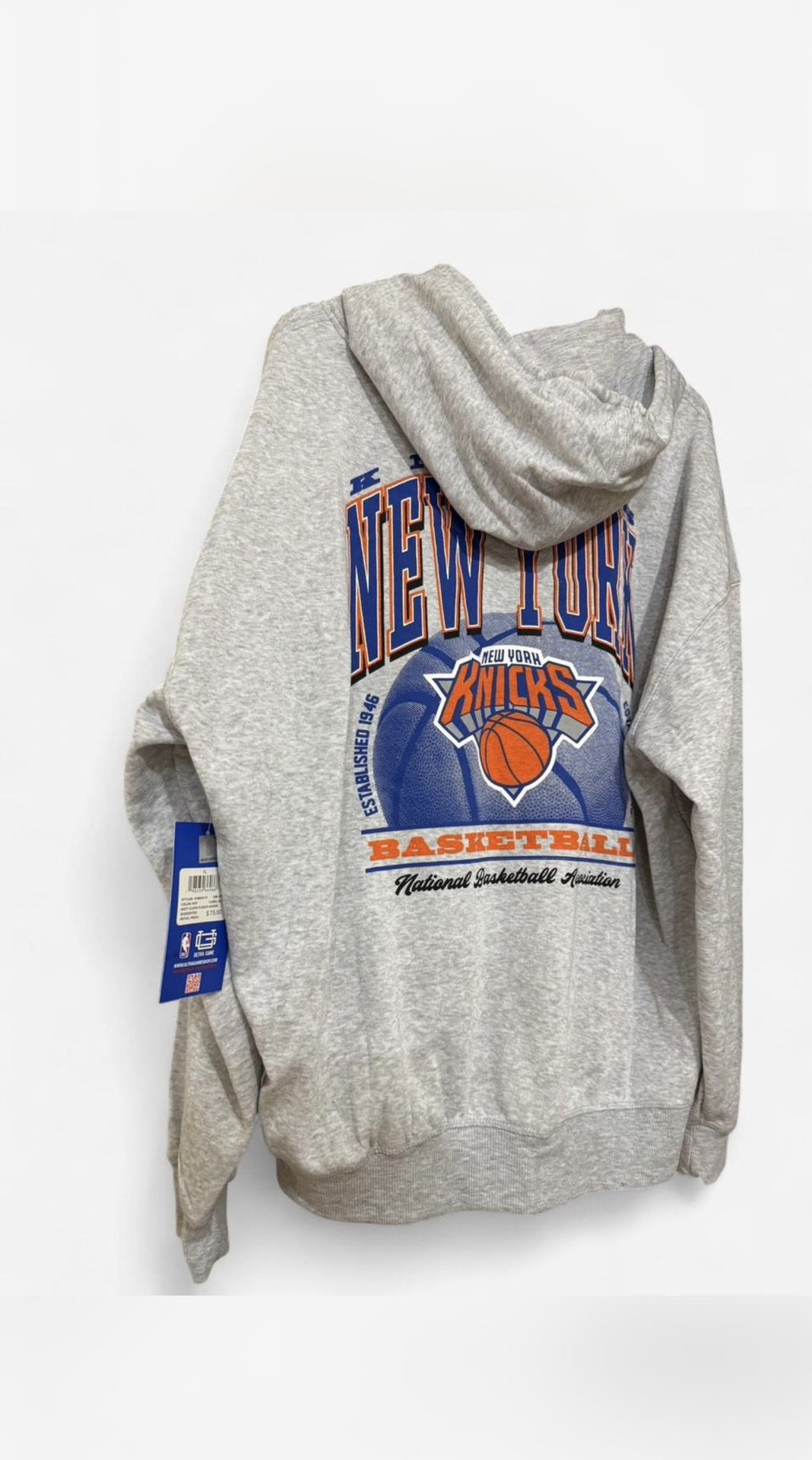 NWT New York Knicks Gray Pullover Fleece Hoodie Oversize Unisex Shot Clock Size: XL 