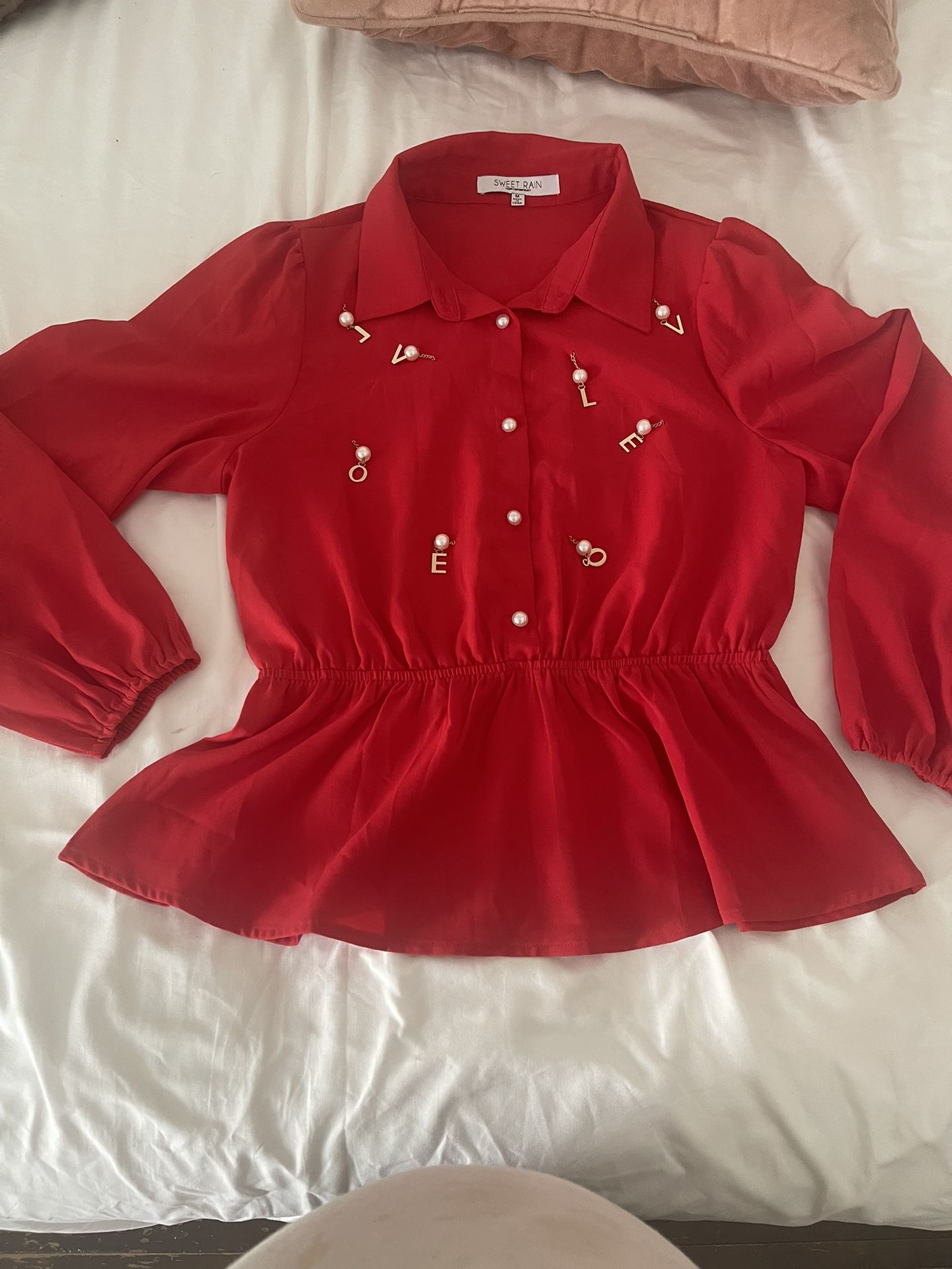 Red Long Sleeve Blouse