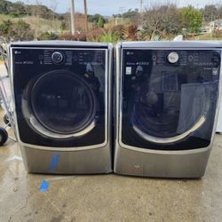 Washers  - LG High-Efficiency Smart Front Load Washer with Steam and TurboWash Technology - Premium Black Stainless Steel