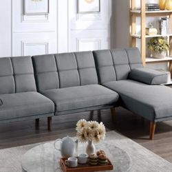 Brand New Blue Grey Futon Sofa + Chaise 