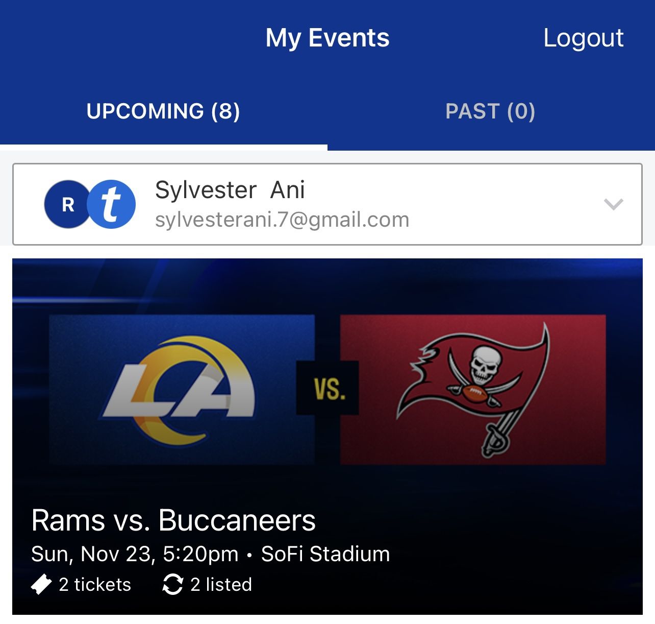 Rams Vs Bucs Section 312 Row 16 Seat 14,15