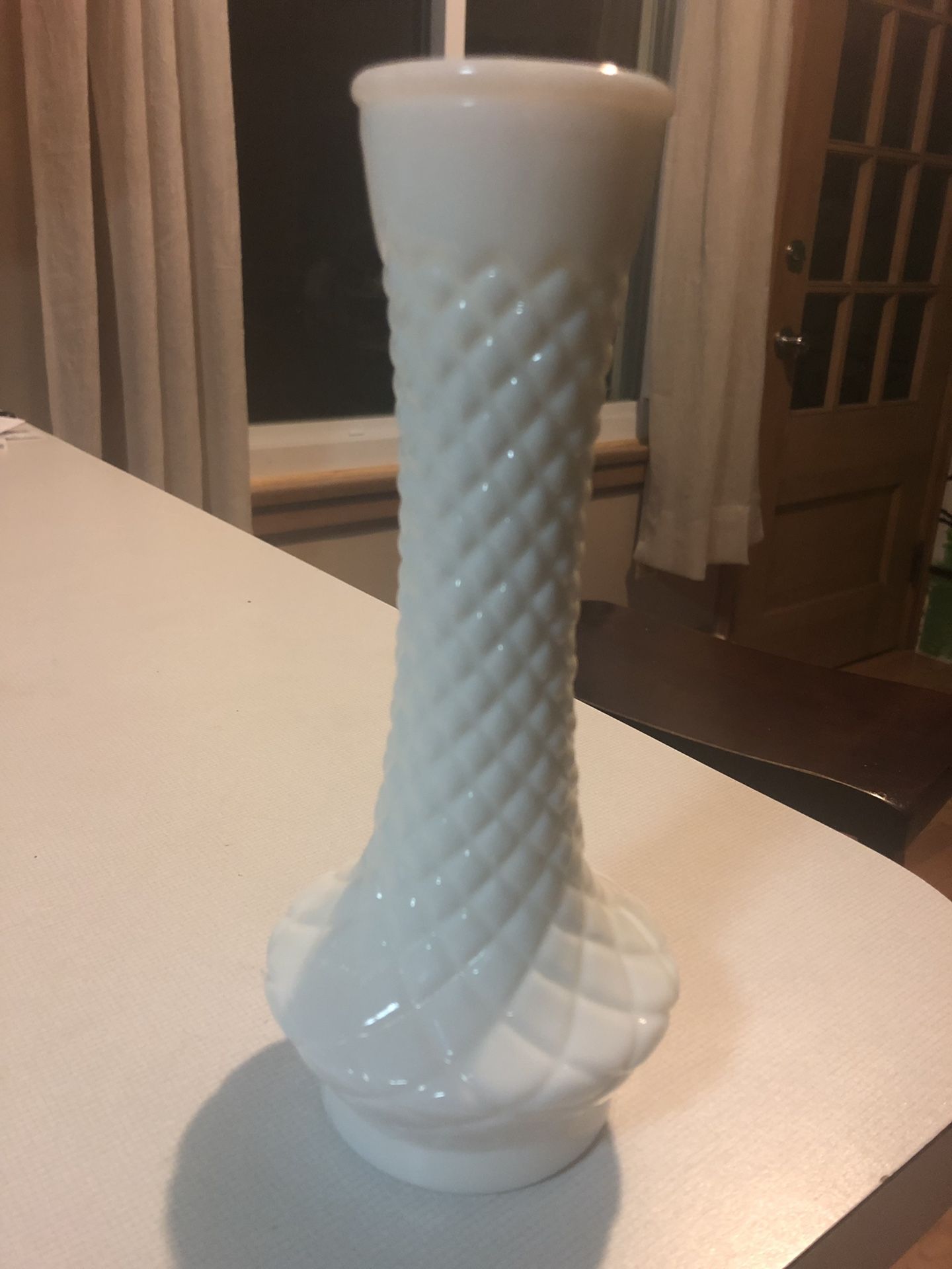 Vintage Randall Milk Glass bud vase. 9" tall and 2 1/8" across the mouth.
