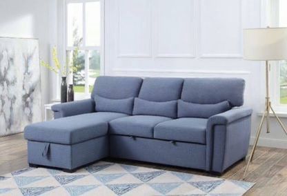 Brand New Reversible Blue Fabric Sleeper Sectional