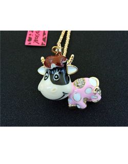 Betsey Johnson Crystal Pink- white spot cow necklace