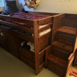 Kids Bed with Clothing Drawers, Fort And Staircase