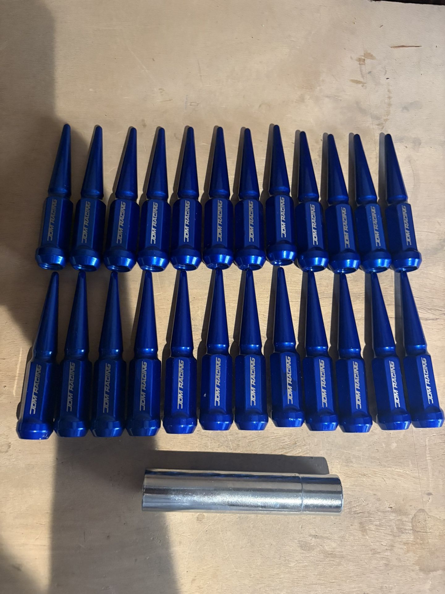 For 99+ Acura Chevy Ford Jeep Honda Blue Steel M14 x 1.5 24 Pcs 112mm Tall Conical Seat Wheels Cloes End Lug Nut Set w/Adapter