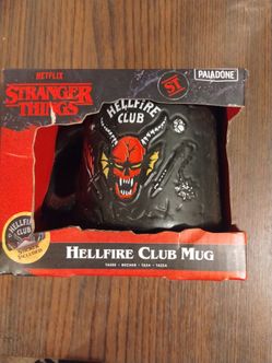 Stranger Things Hellfire Club Mug in black ceramic.