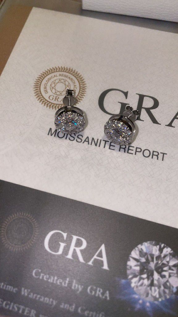Moissanite Stones vvs 3ct Silver. 7.5mm Earrings (PASSES DIAMOND TESTER)