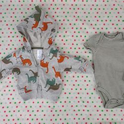 Carter’s Just One You Baby Boys Dino Hoodie & Onesie Set Olive Green 3 Months