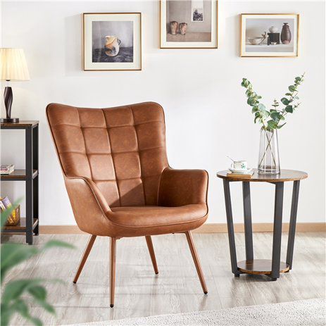 Contemporary Faux Leather Wingback Chair with Biscuit Tufted Wingback Accent Chair with Tapered Legs for Living Room Bedroom